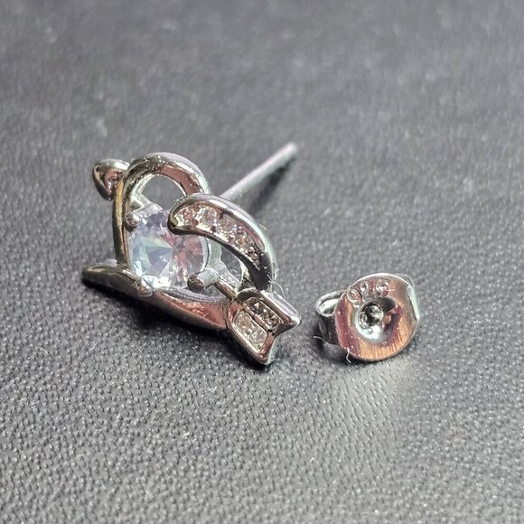 Sterling Silver Heart & Arrow Stud Earrings With Sparkling CZ Stone (NWOT) - Picture 6 of 7